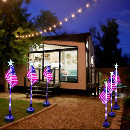 Solar-Powered American Flag Lawn Light — LED Ground Stake Light for Outdoor Courtyard, Garden, and Balcony Decoration (Independence Day)