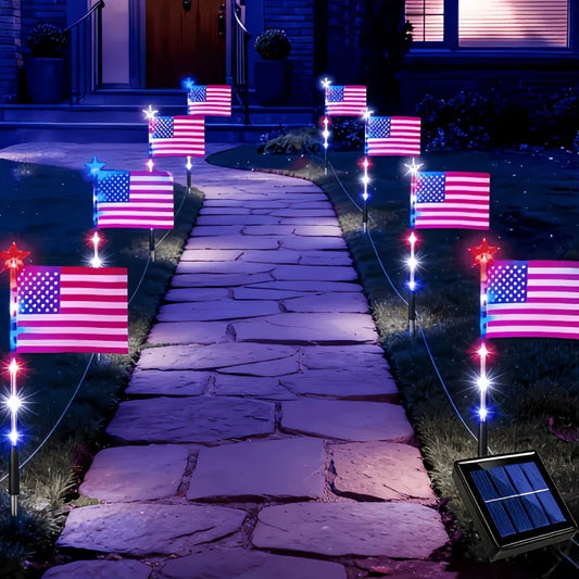 Solar-Powered American Flag Lawn Light — LED Ground Stake Light for Outdoor Courtyard, Garden, and Balcony Decoration (Independence Day)