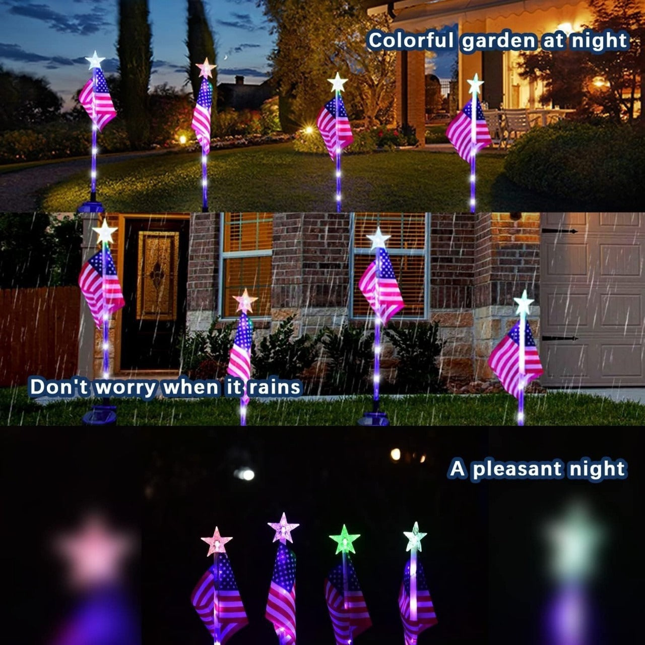 Solar-Powered American Flag Lawn Light — LED Ground Stake Light for Outdoor Courtyard, Garden, and Balcony Decoration (Independence Day)