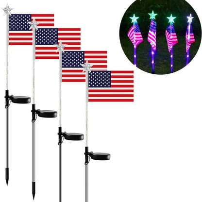 Solar-Powered American Flag Lawn Light — LED Ground Stake Light for Outdoor Courtyard, Garden, and Balcony Decoration (Independence Day)
