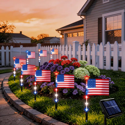 Solar-Powered American Flag Lawn Light — LED Ground Stake Light for Outdoor Courtyard, Garden, and Balcony Decoration (Independence Day)