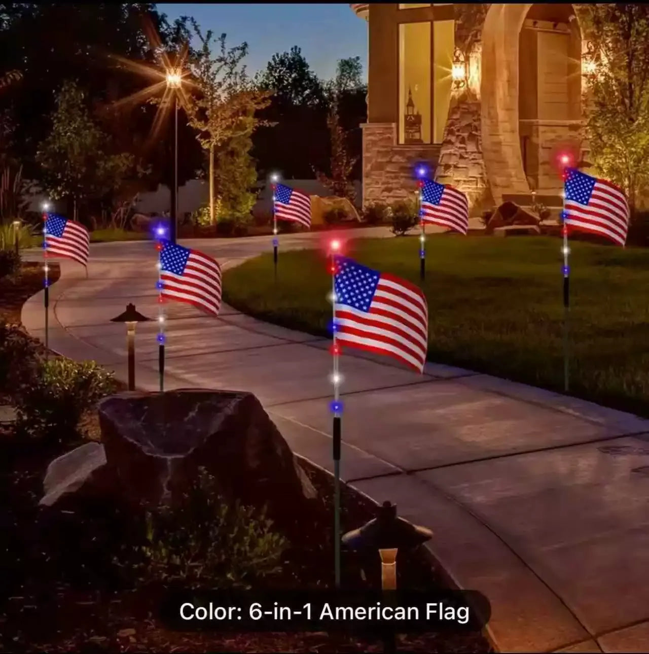 Solar-Powered American Flag Lawn Light — LED Ground Stake Light for Outdoor Courtyard, Garden, and Balcony Decoration (Independence Day)