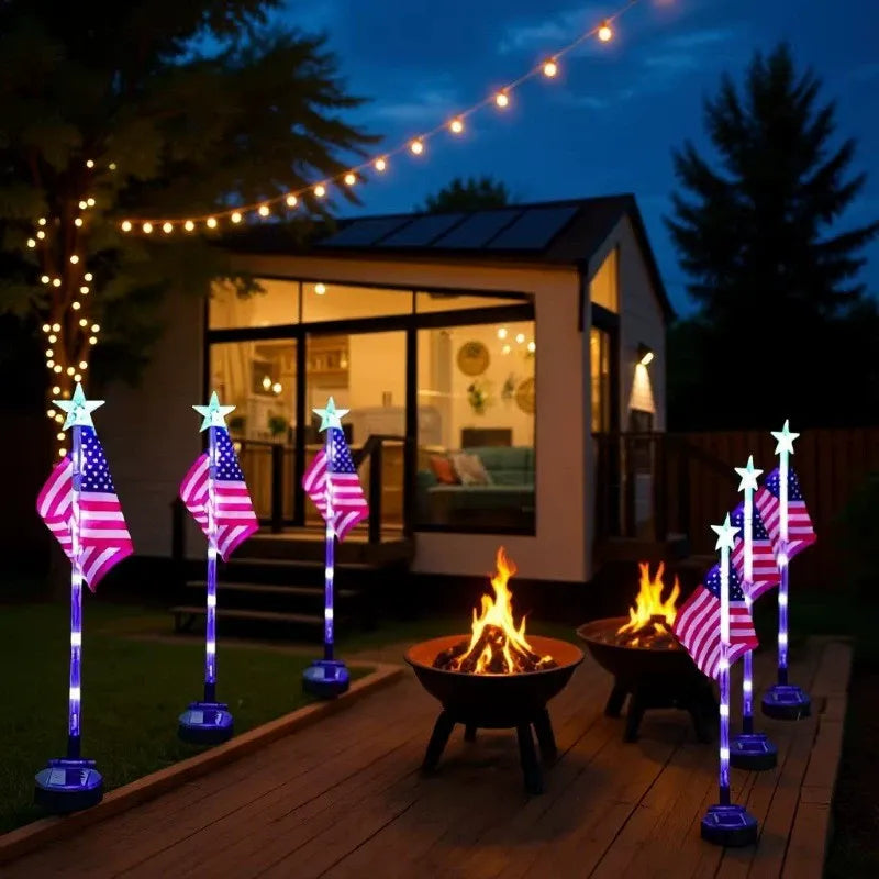 Solar-Powered American Flag Lawn Light — LED Ground Stake Light for Outdoor Courtyard, Garden, and Balcony Decoration (Independence Day)