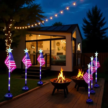 Solar-Powered American Flag Lawn Light — LED Ground Stake Light for Outdoor Courtyard, Garden, and Balcony Decoration (Independence Day)