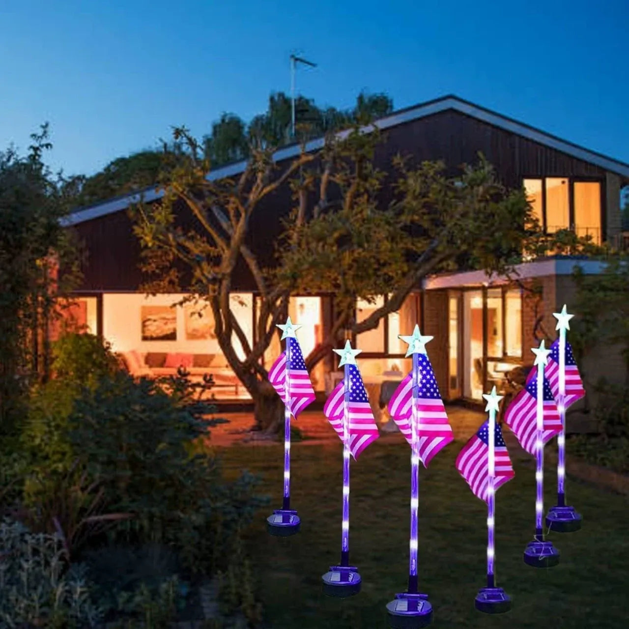 Solar-Powered American Flag Lawn Light — LED Ground Stake Light for Outdoor Courtyard, Garden, and Balcony Decoration (Independence Day)