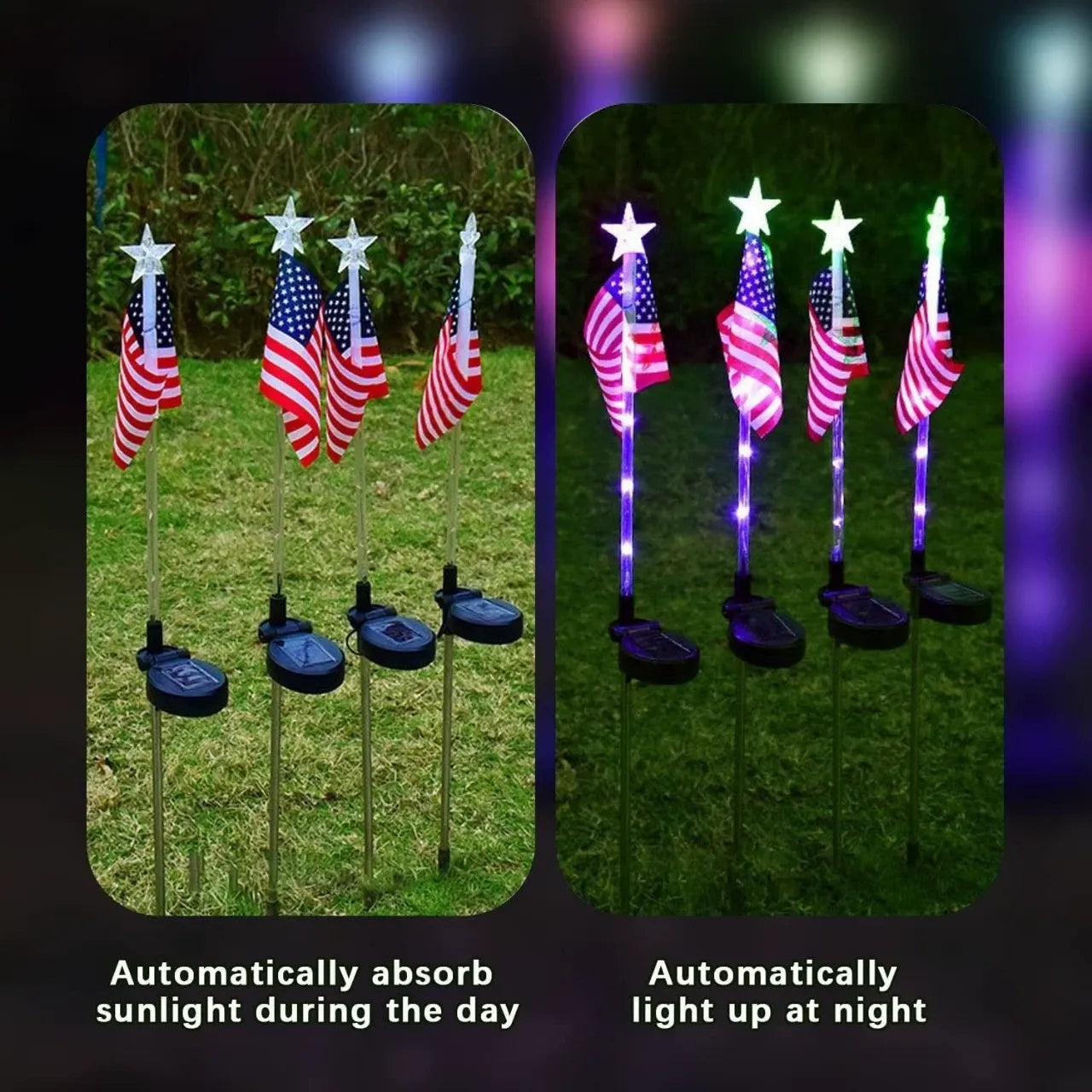 Solar-Powered American Flag Lawn Light — LED Ground Stake Light for Outdoor Courtyard, Garden, and Balcony Decoration (Independence Day)