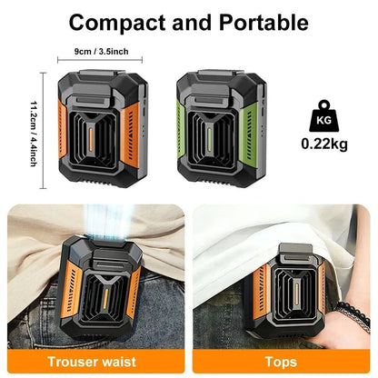 Portable Waist Clip Fan – Mini Hanging Neck & Waist Fan with Power Bank & LED Light